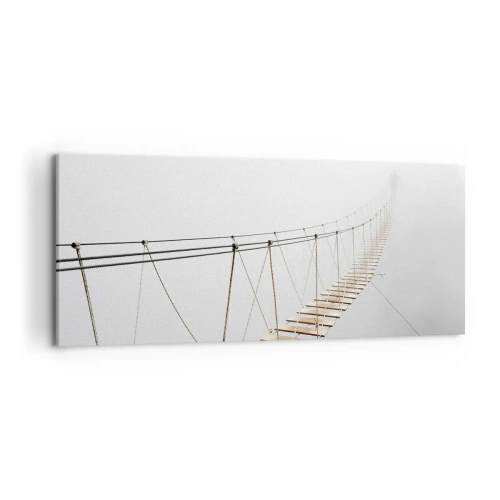Obraz na płótnie - Wiszący most we mgle z perspektywy minimalizmu - 120x50cm - Dokąd cię zaprowadzi? - Nowoczesna dekoracja ścienna do salonu i sypialni ARTTOR