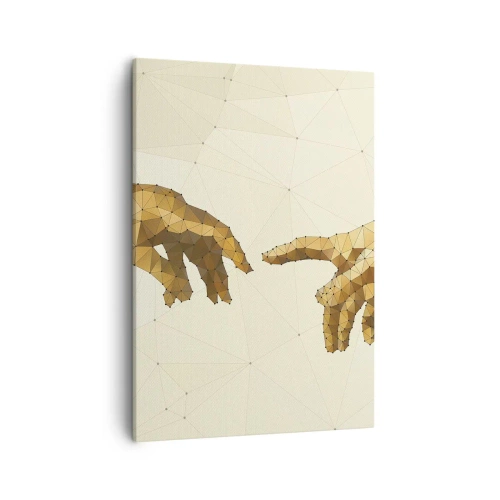 Obraz na płótnie - Geometryczna interpretacja gestu dotyku dłoni - 50x70cm - Boska geometria - Nowoczesna dekoracja ścienna do salonu, kuchni i sypialni ARTTOR