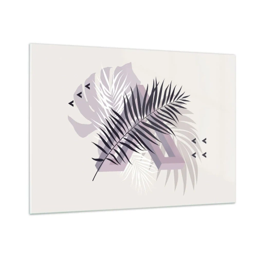 Obraz na szkle - Minimalistyczna kompozycja z liśćmi palmy i geometrycznymi kształtami - 100x70cm - Cień cienia - Nowoczesna dekoracja ścienna do salonu, kuchni i sypialni ARTTOR