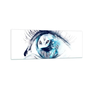 Obraz na szkle - Oko z wizerunkiem sowy w akwarelowych odcieniach niebieskiego - 140x50cm - Oko w oko z dzikością - Nowoczesna dekoracja ścienna do salonu i sypialni ARTTOR
