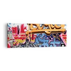 Obraz na płótnie - Kolorowe graffiti z dynamicznymi napisami i ilustracjami - 140x50cm - Murale, murale, murale… - Nowoczesna dekoracja ścienna do salonu i sypialni ARTTOR