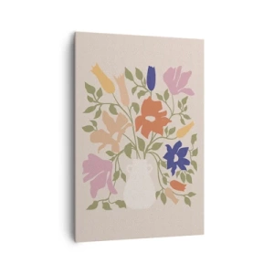 Obraz na płótnie - Barwna ilustracja bukietu kwiatów w białym wazonie na beżowym tle - 70x100cm - Bukiet delikatny - Nowoczesna dekoracja ścienna do salonu i sypialni ARTTOR