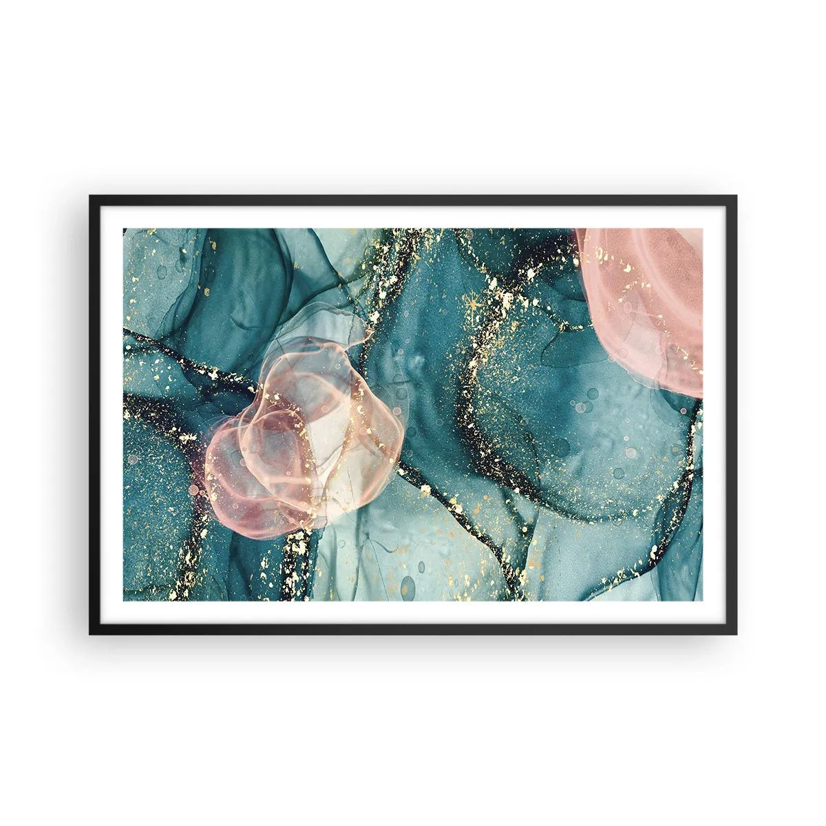 Plakat w czarnej ramie - Jedwabny błękit, tiulowy róż - 91x61 cm