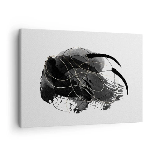 Obraz na płótnie - Abstrakcja w czerni i złocie na białym tle - 70x50cm - Wysnute z czerni - Nowoczesna dekoracja ścienna do salonu i sypialni ARTTOR