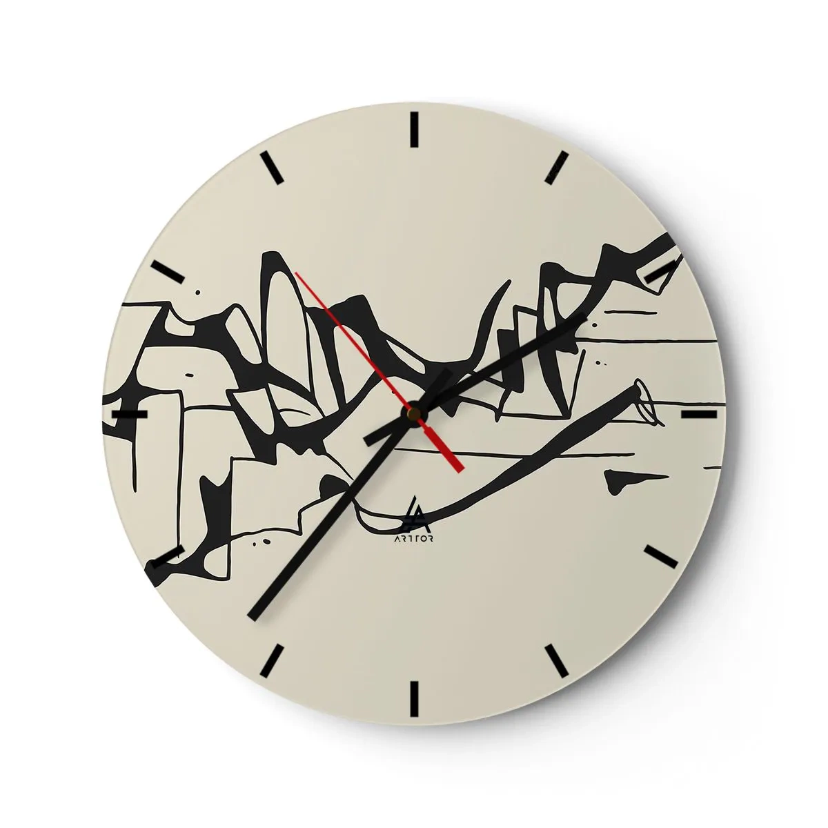 Zegar ścienny - Abstrakcyjne czarne linie na kremowym tle przypominające pejzaż - 30x30cm - Być może pejzaż - Nowoczesna dekoracja ścienna do salonu, kuchni i sypialni ARTTOR