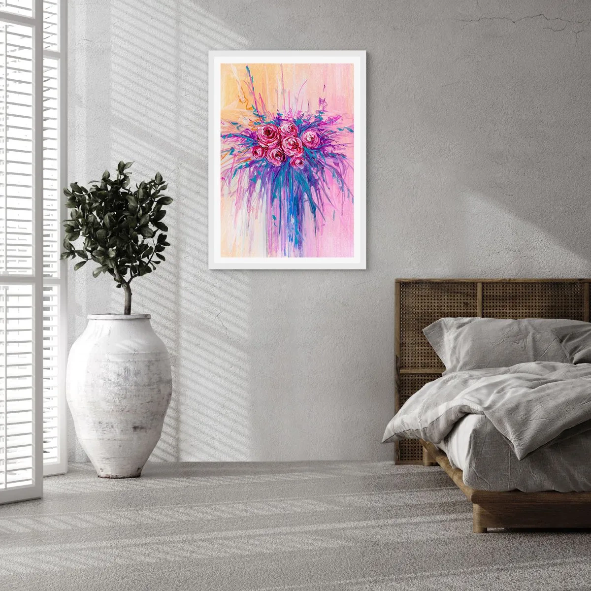 Plakat w białej ramie - Różana fontanna - 40x50 cm