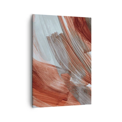 Obraz na płótnie - Abstrakcyjne pociągnięcia pędzla w odcieniach rdzy i błękitu - 50x70cm - Abstrakcja jesienna i wietrzna - Nowoczesna dekoracja ścienna do salonu, kuchni i sypialni ARTTOR