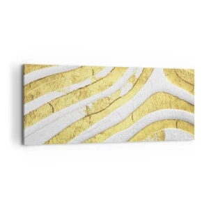 Obraz na płótnie - Złote i białe abstrakcyjne linie w fakturze 3D - 120x50cm - Kompozycja w bieli i złocie - Nowoczesna dekoracja ścienna do salonu i sypialni ARTTOR