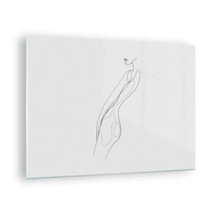 Obraz na szkle - Minimalistyczna kreska przedstawiająca kobiecą sylwetkę - 70x50cm - Zaledwie obietnica - Nowoczesna dekoracja ścienna do salonu i sypialni ARTTOR