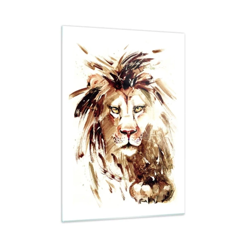 Obraz na szkle - Portret lwa w stylu akwarelowym na białym tle - 50x70cm - Siła i godność - Nowoczesna dekoracja ścienna do salonu, kuchni i sypialni ARTTOR