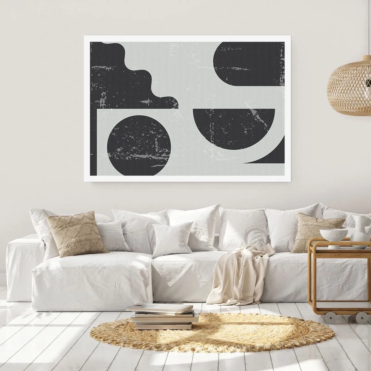 Plakat - Geometryczne wzory w odcieniach czerni i szarości - 100x70cm - Kompozycja ponad i pod - Nowoczesna dekoracja ścienna do salonu i sypialni ARTTOR