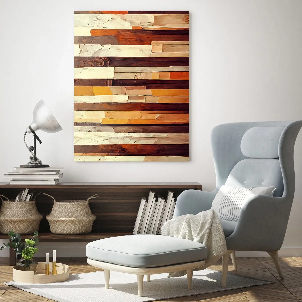 Obraz na szkle - Kompozycja z pionowych pasów w odcieniach drewna i beżu - 50x70cm - Hymn leśnych drzew - Nowoczesna dekoracja ścienna do salonu, kuchni i sypialni ARTTOR