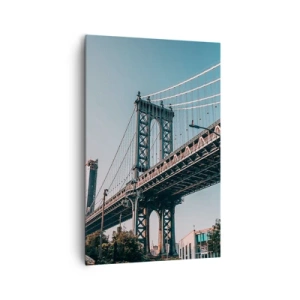 Obraz na płótnie - Most między budynkami w miejskim krajobrazie - 80x120cm - Nad falami miasta - Nowoczesna dekoracja ścienna do salonu i sypialni ARTTOR