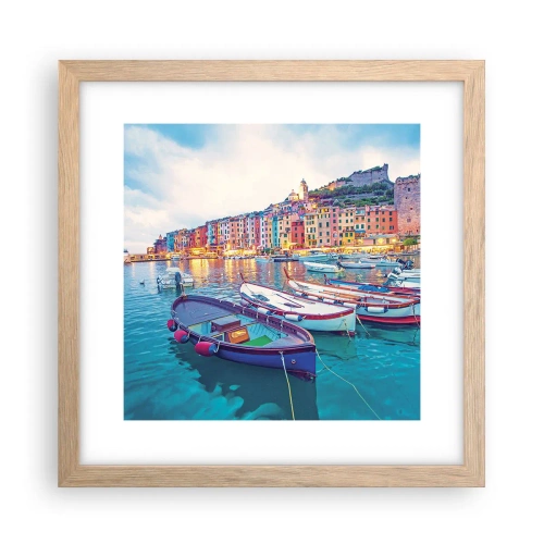 Plakat w ramie jasny dąb - Kolorowy wieczór w porcie - 30x30 cm