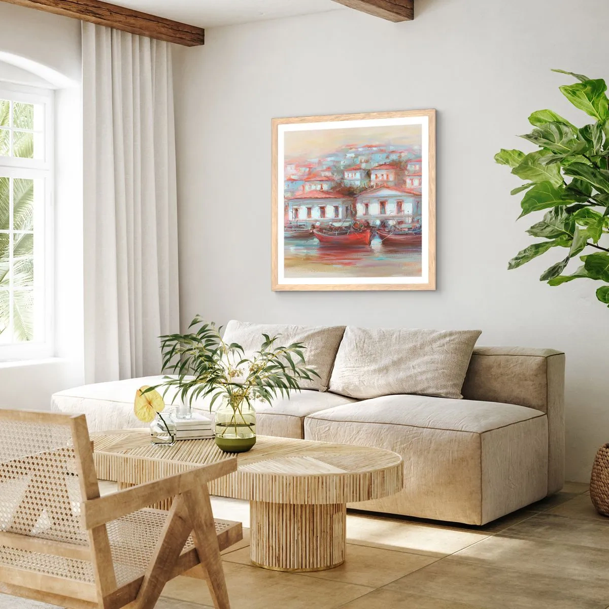 Plakat w ramie jasny dąb - Szczęśliwe miasteczko - 30x30 cm