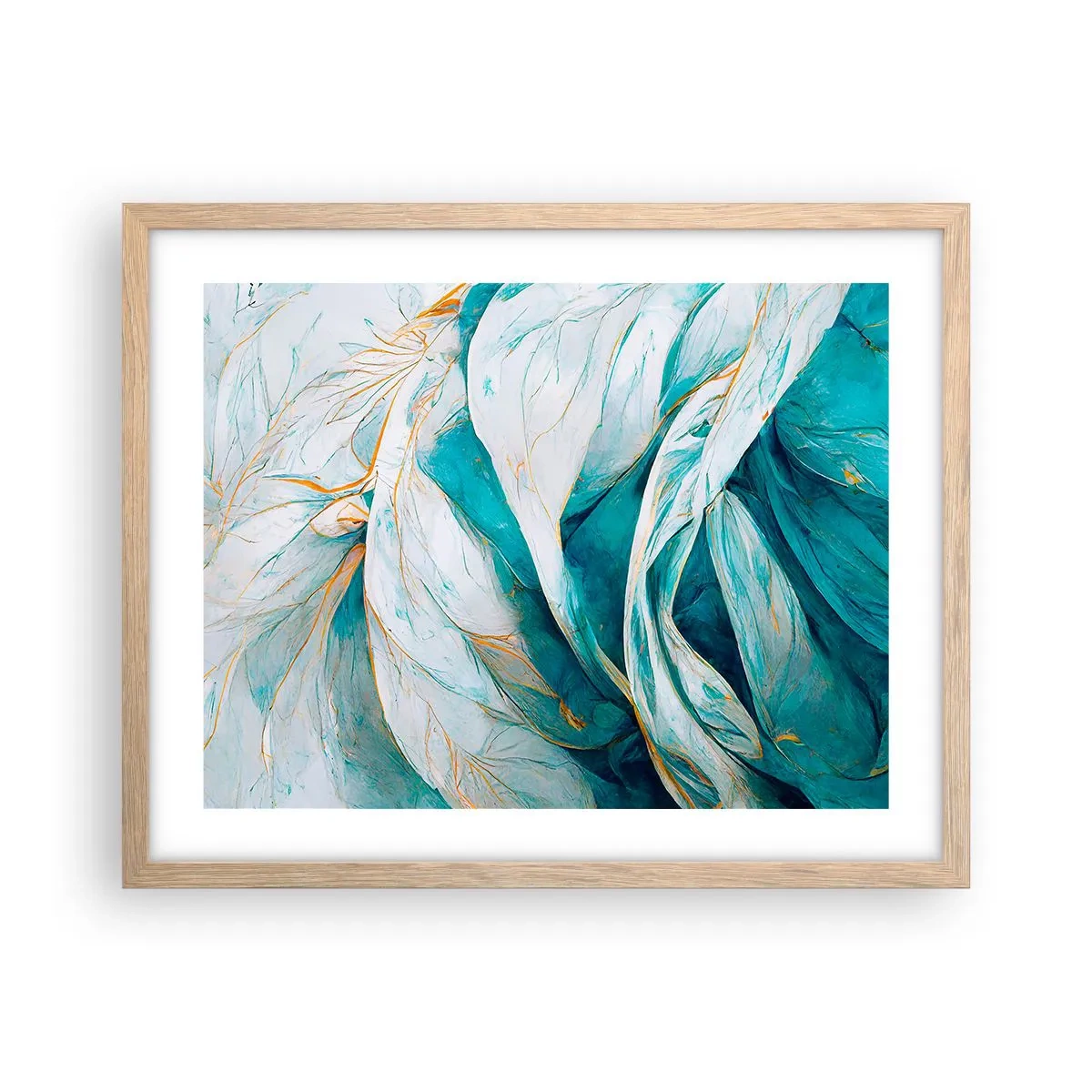 Plakat w ramie jasny dąb - Błękitna abstrakcja z motywem złota - 50x40 cm