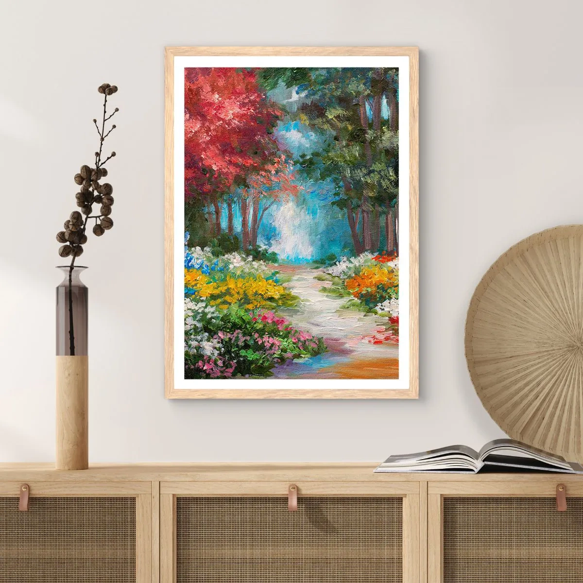 Plakat w ramie jasny dąb - Leśny ogród, kwietny las - 30x40 cm