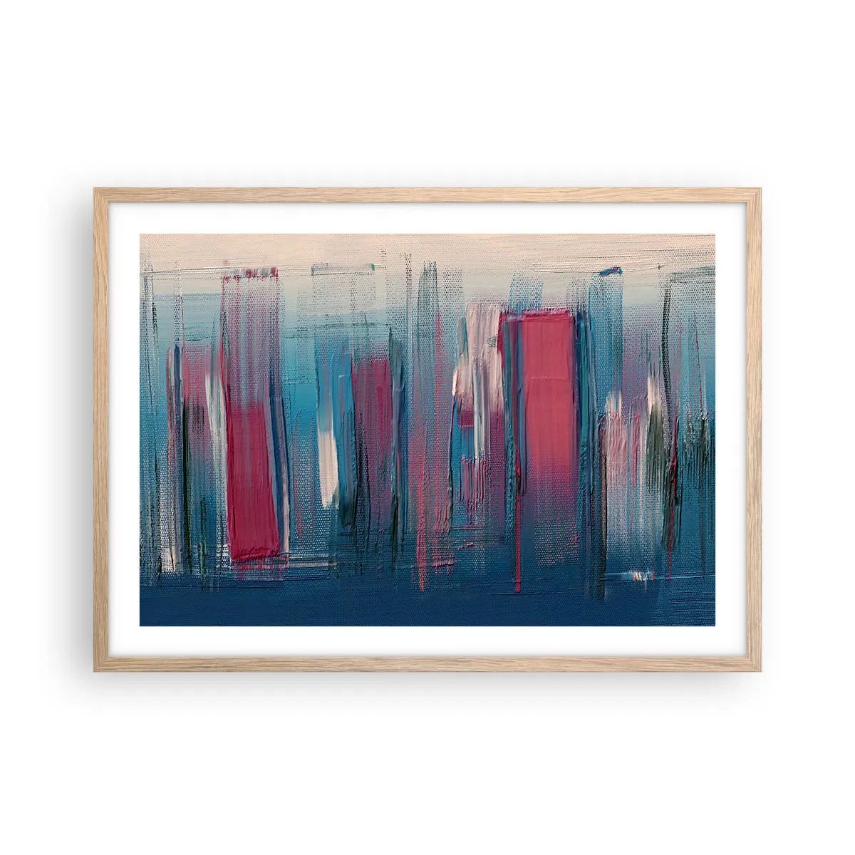Plakat w ramie jasny dąb - Kompozycja wertykalna w błękicie i czerwieni - 70x50 cm
