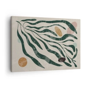 Obraz na płótnie - Organiczne linie i kształty w zieleni i beżu - 70x50cm - Pośród zieleni - Nowoczesna dekoracja ścienna do salonu i sypialni ARTTOR