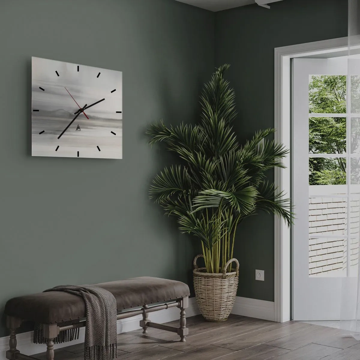 Zegar ścienny - Subtelny pejzaż w odcieniach szarości i beżu - 30x30cm - Zamyślona dal - Nowoczesna dekoracja ścienna do salonu i sypialni ARTTOR