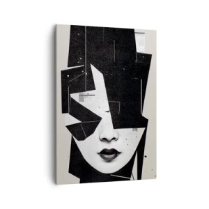 Obraz na płótnie - Abstrakcyjna kompozycja twarzy kobiety w czerni i bieli - 50x70cm - Głęboko ukryte - Nowoczesna dekoracja ścienna do salonu, kuchni i sypialni ARTTOR