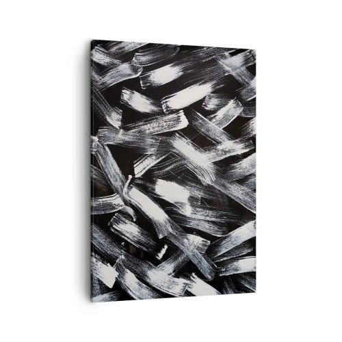 Obraz na płótnie - Abstrakcyjna kompozycja czarno-białych dynamicznych pociągnięć pędzla - 50x70cm - Abstrakcja w duchu industrialnym - Nowoczesna dekoracja ścienna do salonu, kuchni i sypialni ARTTOR
