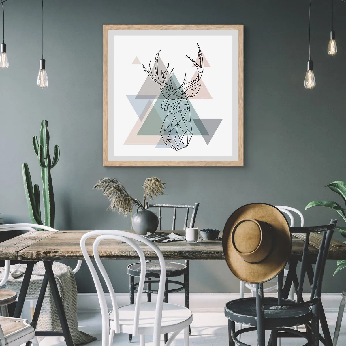 Plakat w ramie jasny dąb - W geometrycznym lesie - 30x30 cm