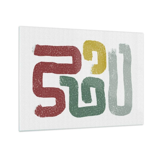 Obraz na szkle - Kolorowe abstrakcyjne znaki na białym tle - 70x50cm - W nieznanym języku - Nowoczesna dekoracja ścienna do salonu i sypialni ARTTOR