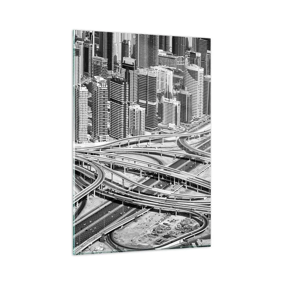 Obraz na szkle - Widok na Dubaj z perspektywy lotu ptaka - 80x120cm - Dubaj – miasto niemożliwe - Nowoczesna dekoracja ścienna do salonu i sypialni ARTTOR