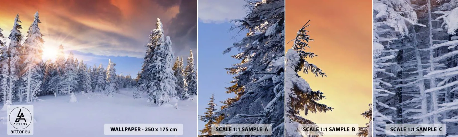 Fototapeta Próbka Standard Eco - Snieżny spektakl natury - Krajobraz , Las, Zima - 100x30 cm