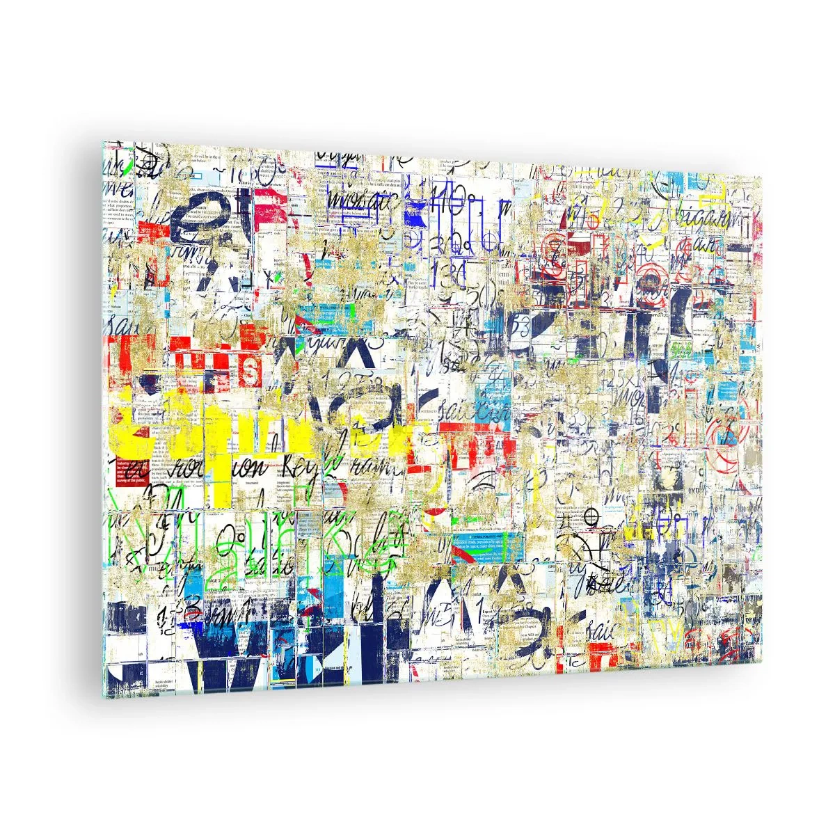 Obraz na szkle - Abstrakcyjna kompozycja z mieszanką kolorów i napisów - 70x50cm - Po prostu cieszy oczy - Nowoczesna dekoracja ścienna do salonu i sypialni ARTTOR