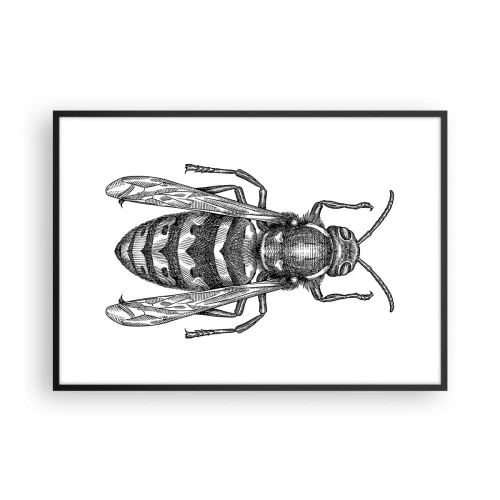 Plakat w czarnej ramie - Rysunkowy motyw osy na białym tle w stylu minimalistycznym - 100x70cm - Z owadziej planety - Nowoczesna dekoracja ścienna do salonu i sypialni ARTTOR