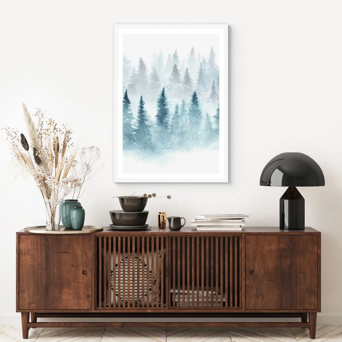 Plakat w białej ramie - Otulone mgłą - 70x100 cm