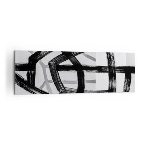Obraz na płótnie - Czarno-białe abstrakcyjne linie przecinające się na jasnym tle - 160x50cm - Budowanie głębi - Nowoczesna dekoracja ścienna do salonu i sypialni ARTTOR