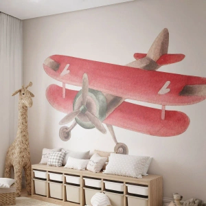 Fototapeta Premium Sand - Czerwony dwupłatowiec w stylu retro na białym tle - 100x70cm - Gotowy do wysokich lotów - Nowoczesna dekoracja ścienna do salonu, kuchni i sypialni ARTTOR