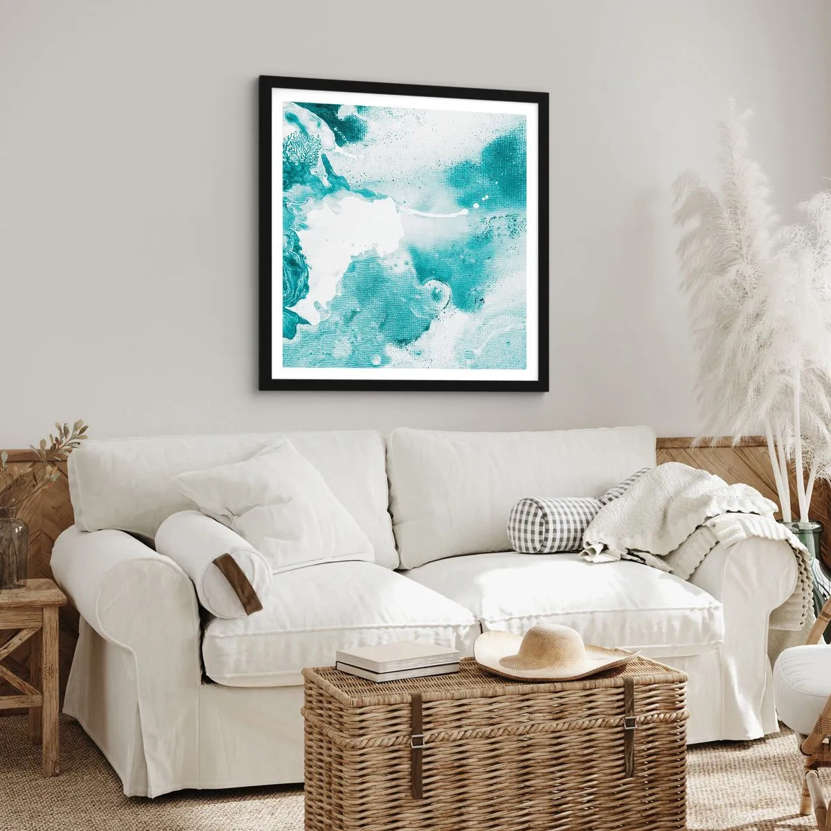 Plakat w czarnej ramie - Rozlewiska błękitu - 50x50 cm