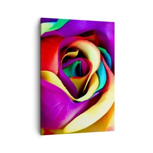 Obraz na płótnie - Kolorowa róża w makrofotografii - 50x70cm - To niemożliwe - Nowoczesna dekoracja ścienna do salonu, kuchni i sypialni ARTTOR