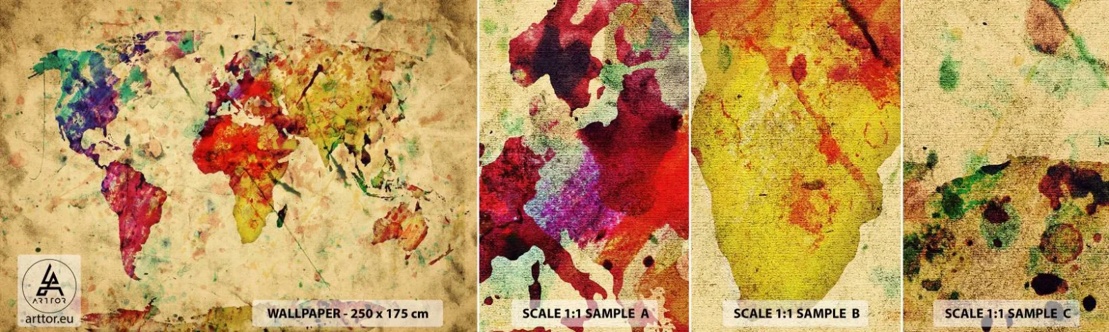 Fototapeta Próbka Samoprzylepna Deluxe Sticker - Życie jak barwny papier mapy - Mapa Świata, Kontynenty, Podróże - 100x30 cm