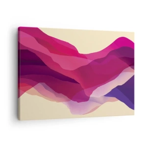Obraz na płótnie - Abstrakcyjne fale w odcieniach purpury i różu na jasnym tle - 70x50cm - Fale purpury - Nowoczesna dekoracja ścienna do salonu i sypialni ARTTOR