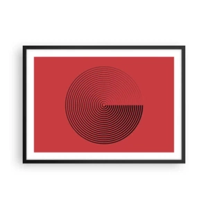 Plakat w czarnej ramie - Koncentryczne koła na czerwonym tle - 70x50cm - Ruch kolisty - Nowoczesna dekoracja ścienna do salonu i sypialni ARTTOR