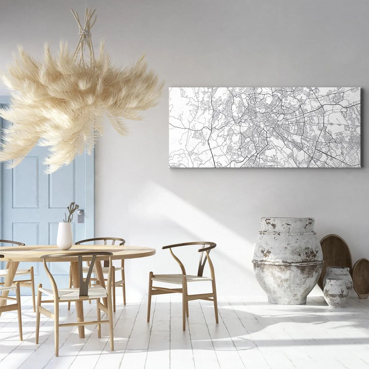 Obraz na płótnie - Miejska mapa w stylu minimalistycznym z delikatnymi liniami - 120x50cm - Rzymski krąg - Nowoczesna dekoracja ścienna do salonu i sypialni ARTTOR