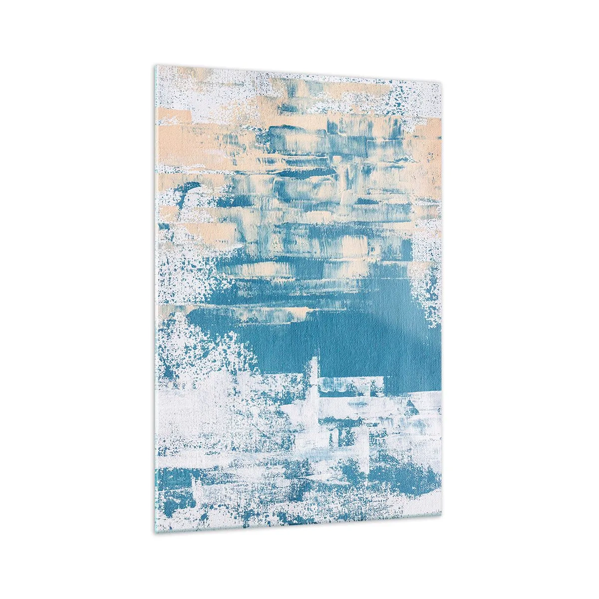 Obraz na szkle - Abstrakcyjna kompozycja w odcieniach błękitu i bieli - 70x100cm - Przez lodowy sopel - Nowoczesna dekoracja ścienna do salonu i sypialni ARTTOR