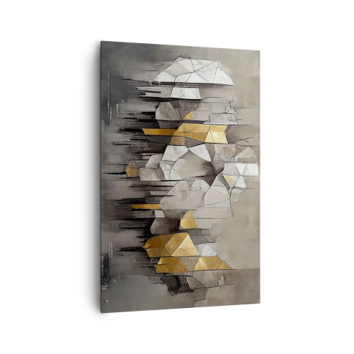 Obraz na płótnie - Geometryczna abstrakcja w odcieniach złota i szarości - 80x120cm - Kompozycja z lodu i światła - Nowoczesna dekoracja ścienna do salonu i sypialni ARTTOR
