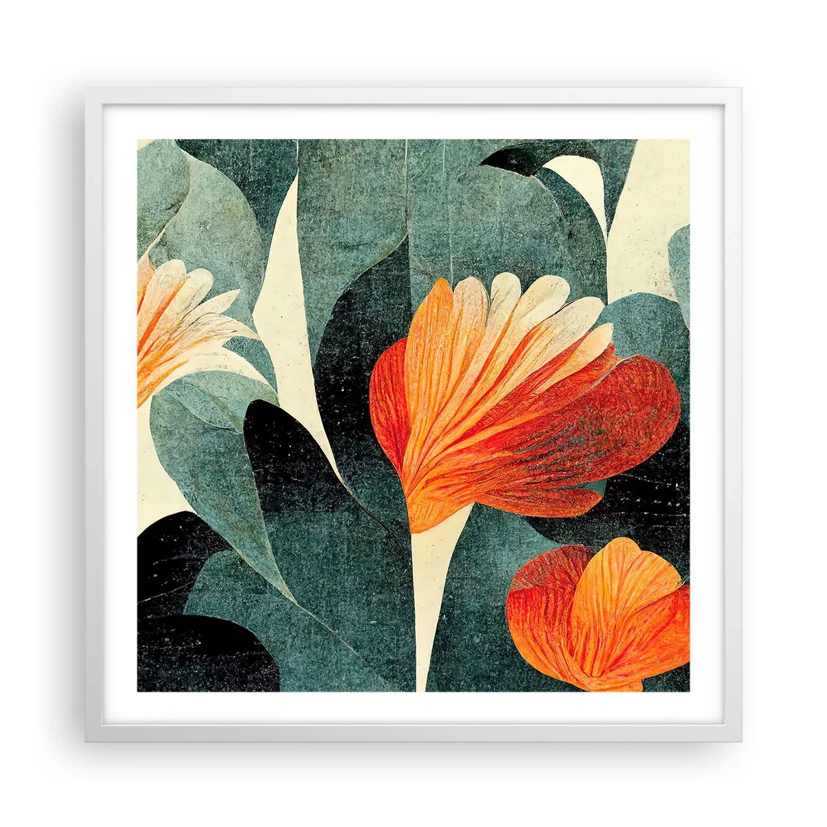 Plakat w białej ramie - Żar tropików i chłód zieleni - 60x60 cm