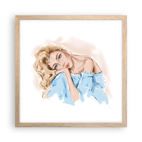 Plakat w ramie jasny dąb - Rozmarzona w błękicie - 40x40 cm