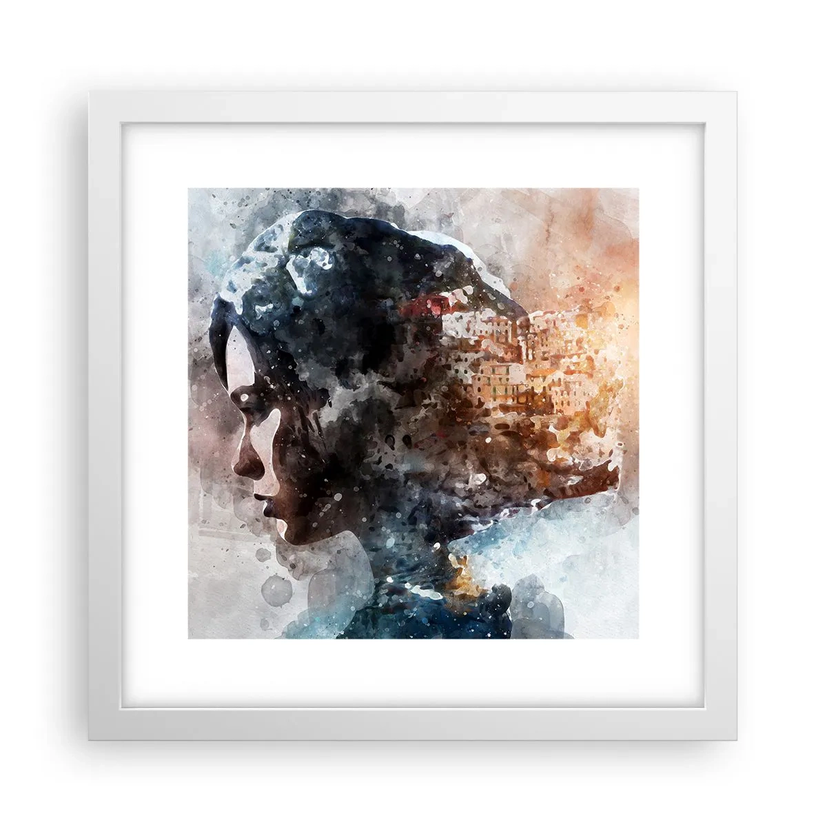 Plakat w białej ramie - Opowieść o dziewczynie z miastem w tle - 30x30 cm