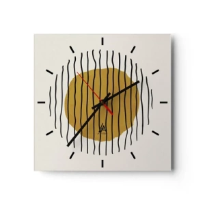 Zegar ścienny - Minimalistyczny motyw z żółtym kołem i czarnymi liniami - 30x30cm - Abstrakcja drżąca od żaru - Nowoczesna dekoracja ścienna do salonu i sypialni ARTTOR