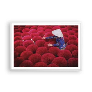 Plakat w białej ramie - Na ryżowym polu - 91x61 cm