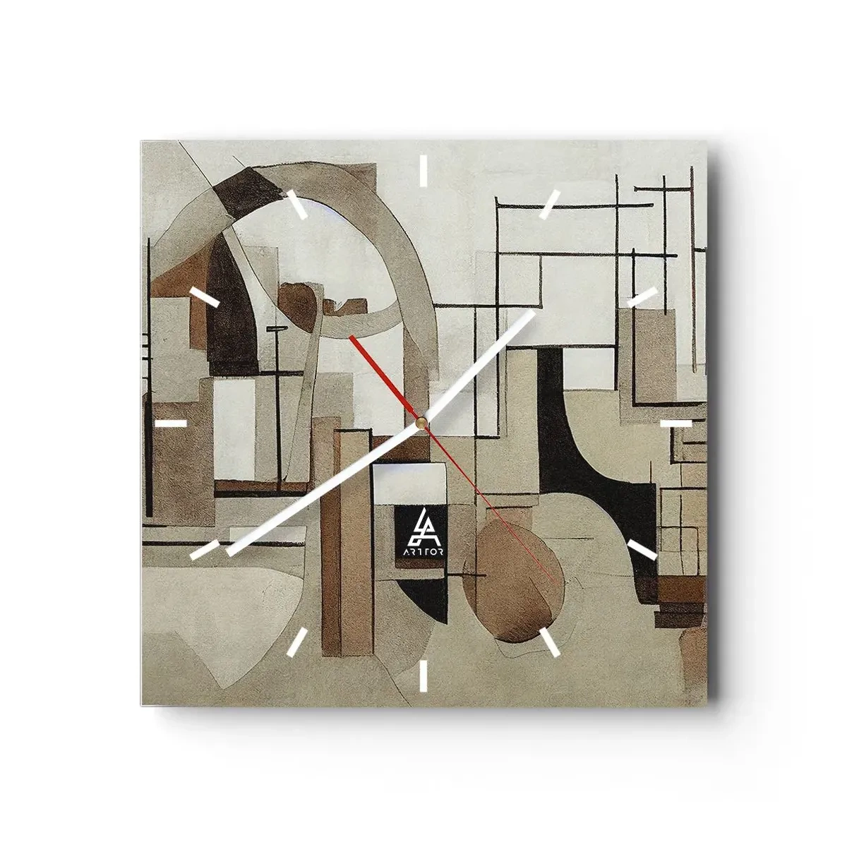 Zegar ścienny - Architektoniczna abstrakcja w beżach i brązach - 30x30cm - Pejzaż miejski 2.0 - Nowoczesna dekoracja ścienna do salonu i sypialni ARTTOR
