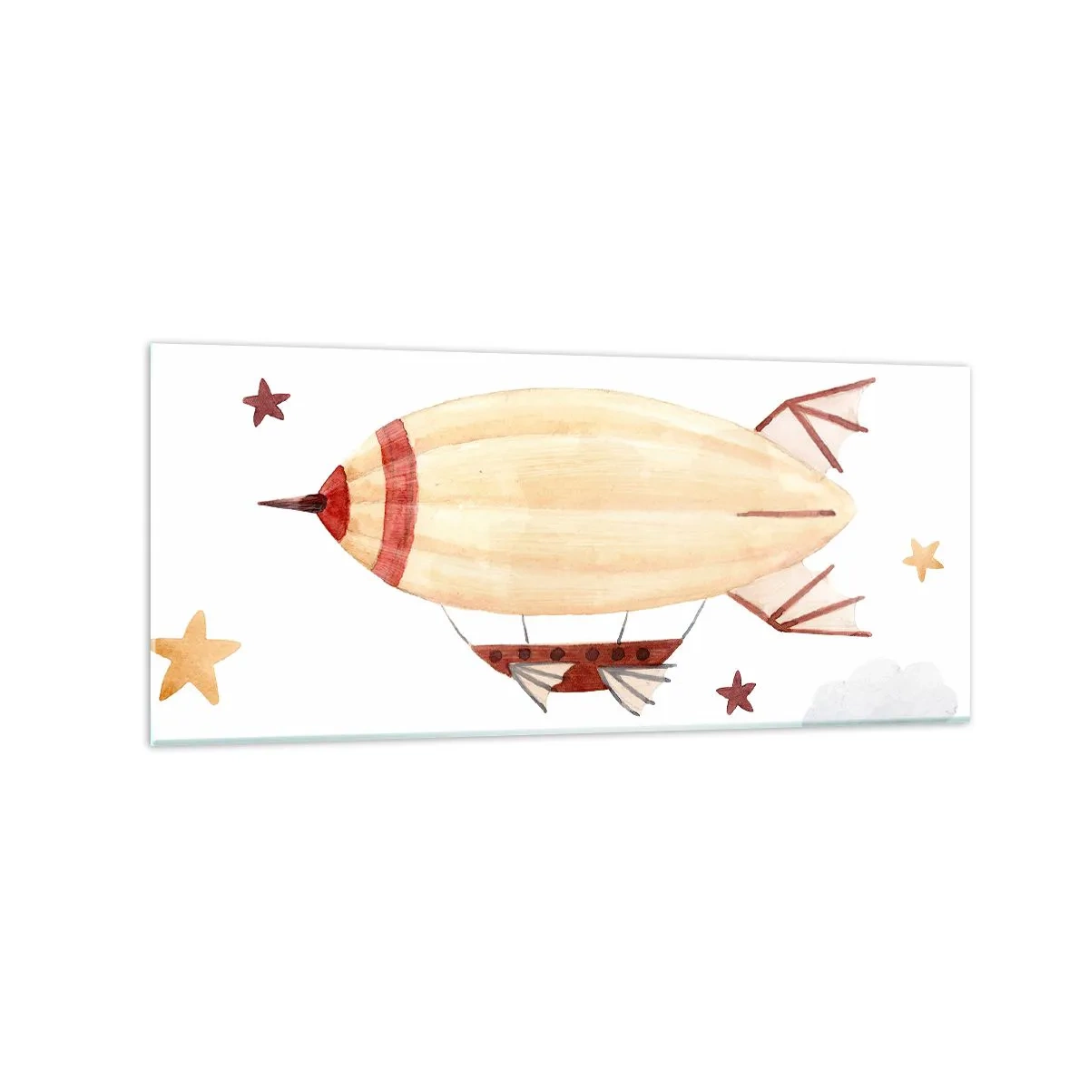 Obraz na szkle - Ręcznie malowany sterowiec na tle gwiazd - 120x50cm - Powietrzny statek - Nowoczesna dekoracja ścienna do salonu i sypialni ARTTOR